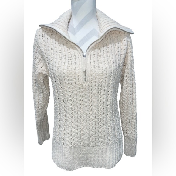 aerie Over sized Cream Chunky Cable Knit 1/4 Zip Sweater Size XXS - Picture 1 of 6